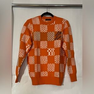 Louis Vuitton White & Orange Long Sleeve Checkered Crewneck Sweater